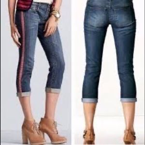 CAbi EUC Tuxedo Crops Jeans #327 Size 6 Johnny Crop Tux Racing Stripe Jeans